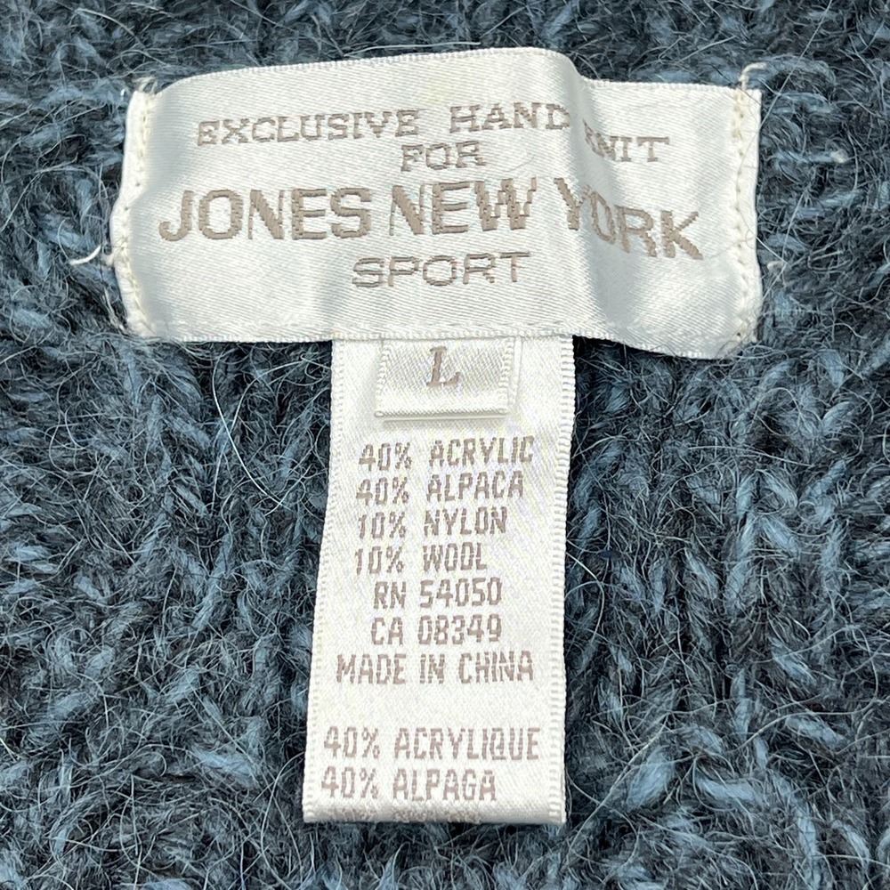 Jones New York Cardigan Women's Large Blue Alpaca Chunky Cable Knit Zip Sweater - Picture 3 of 11
